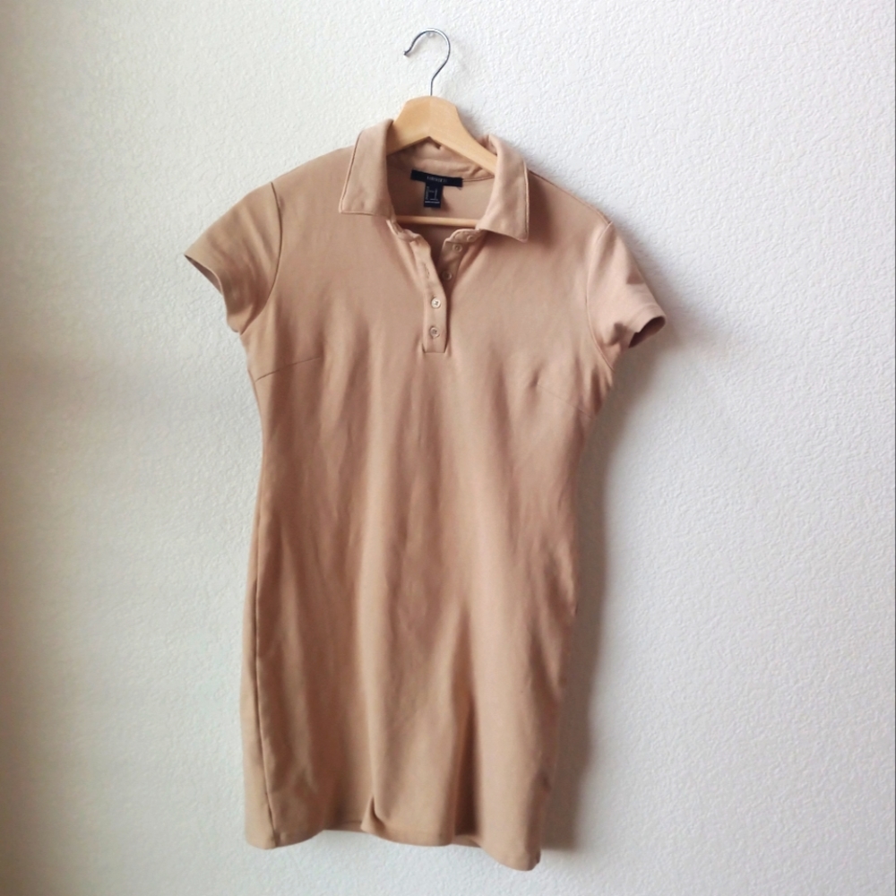 Forever 21 L Tan Collared Midi Dress